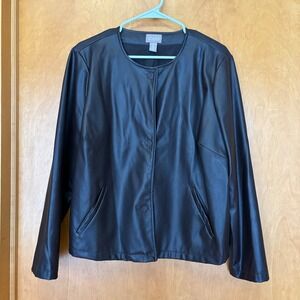 Chico's‎ Faux Leather Jacket Women Size 2 Black Collarless Snap Front 570023417